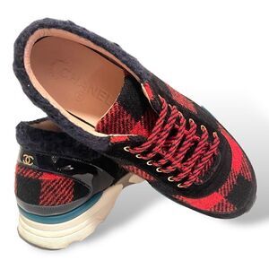 Chanel Women's CC Lace Up Sneakers Suede with Leather and Tweed|Size:US 8|IT 38|